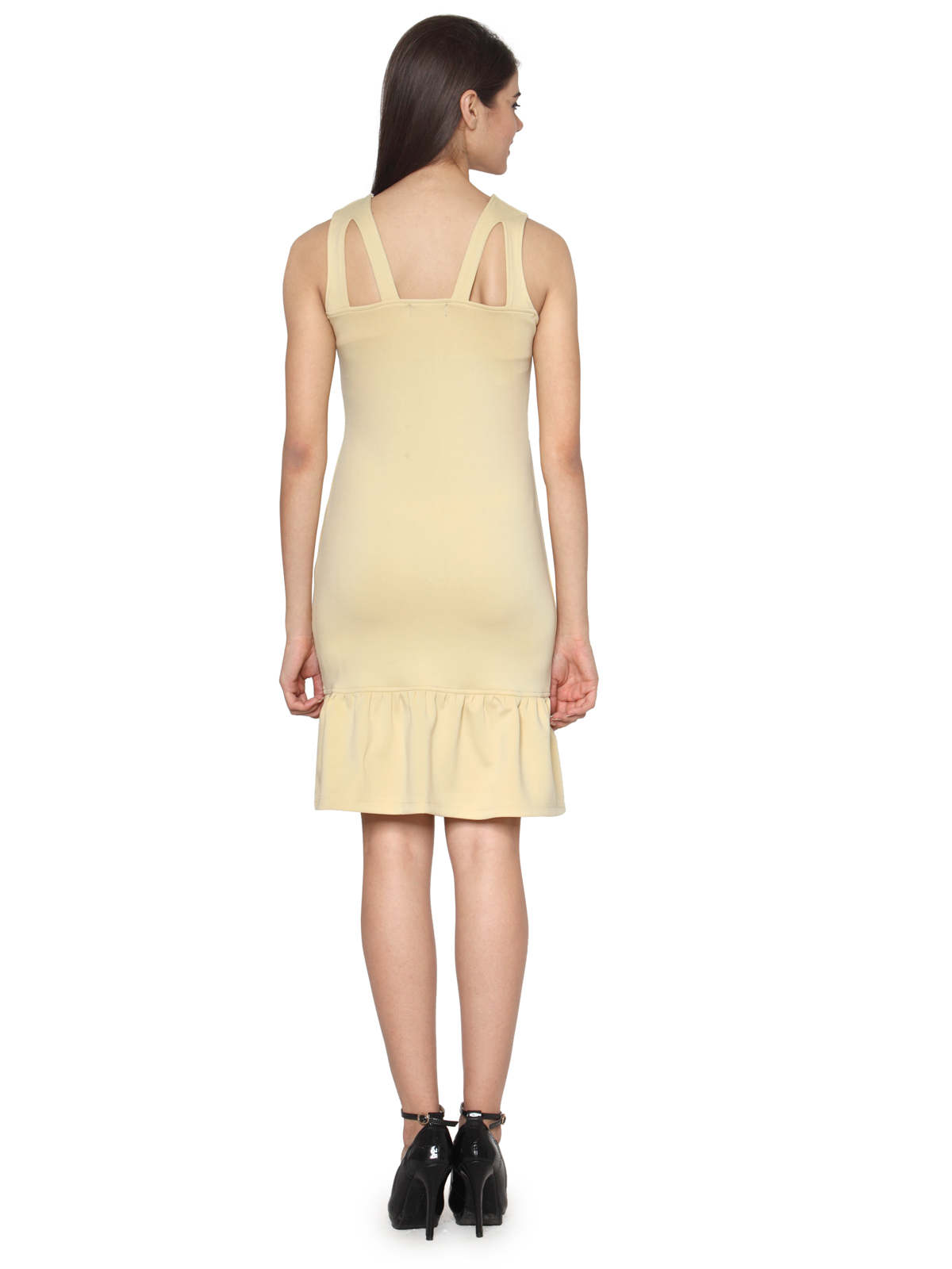 Beige cut out strappy midi dress